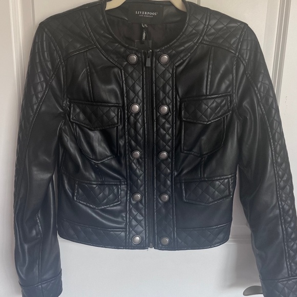 Liverpool Quilted black vegan leather jacket size XS EUC no collar - Picture 4 of 9